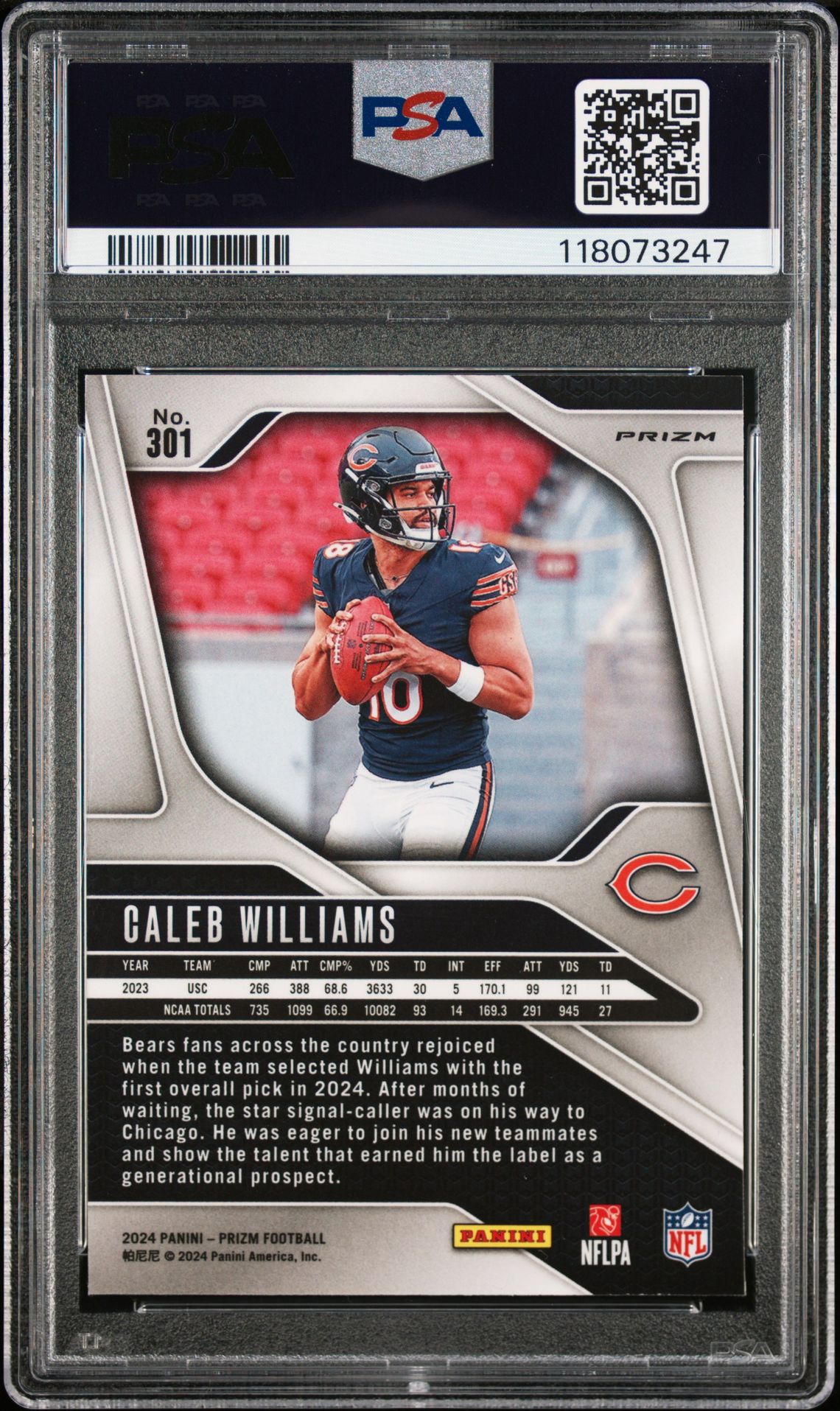 2024 Panini Prizm Caleb Williams #301 (Red/White/Blue Prizm) Nm-Mt 8 back