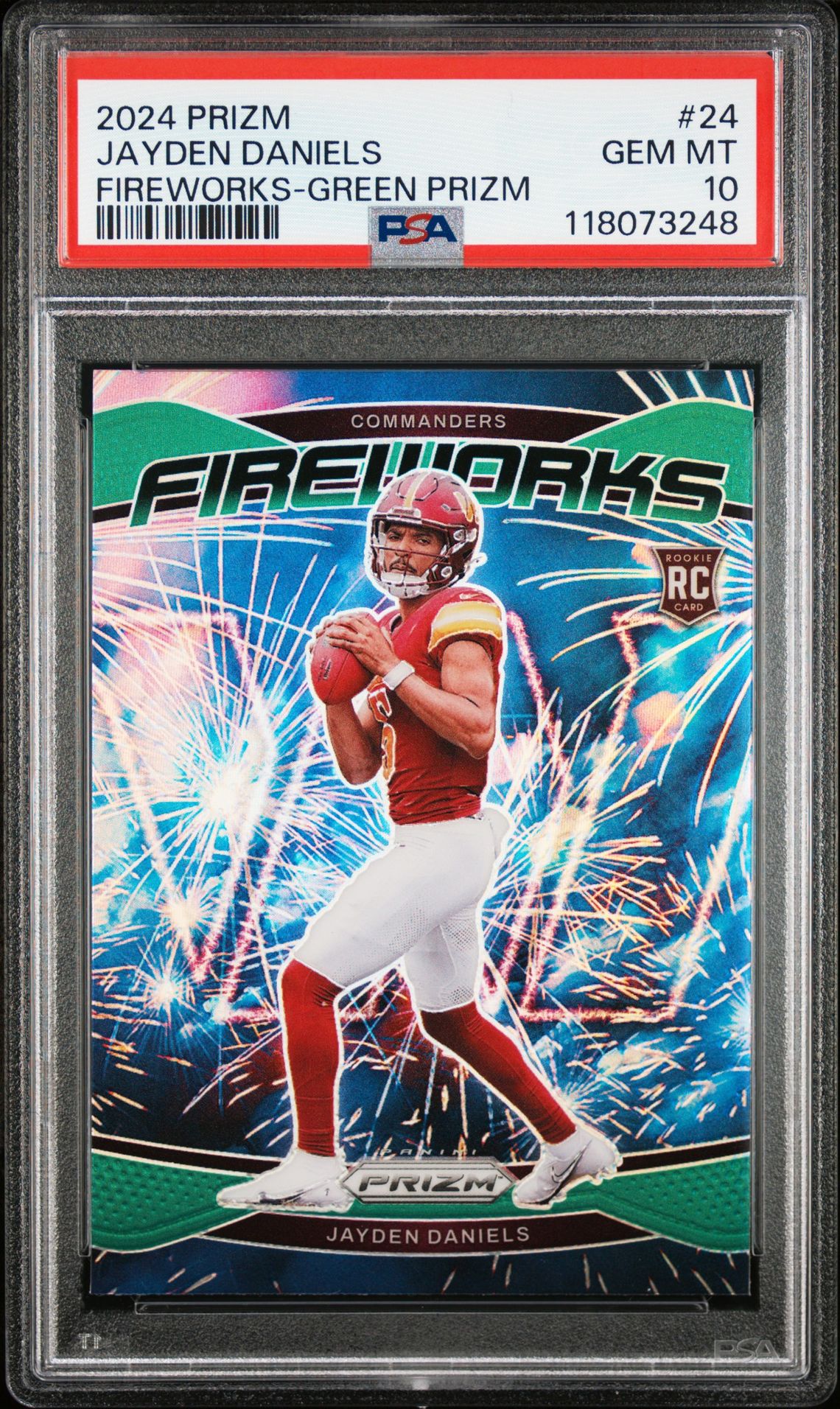 2024 Panini Prizm Fireworks Jayden Daniels #24 (Fireworks-Green Prizm) Gem Mt 10 front