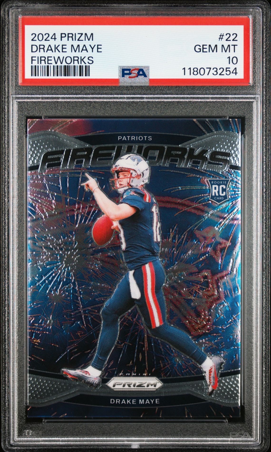 2024 Panini Prizm Fireworks Drake Maye #22 Gem Mt 10 front