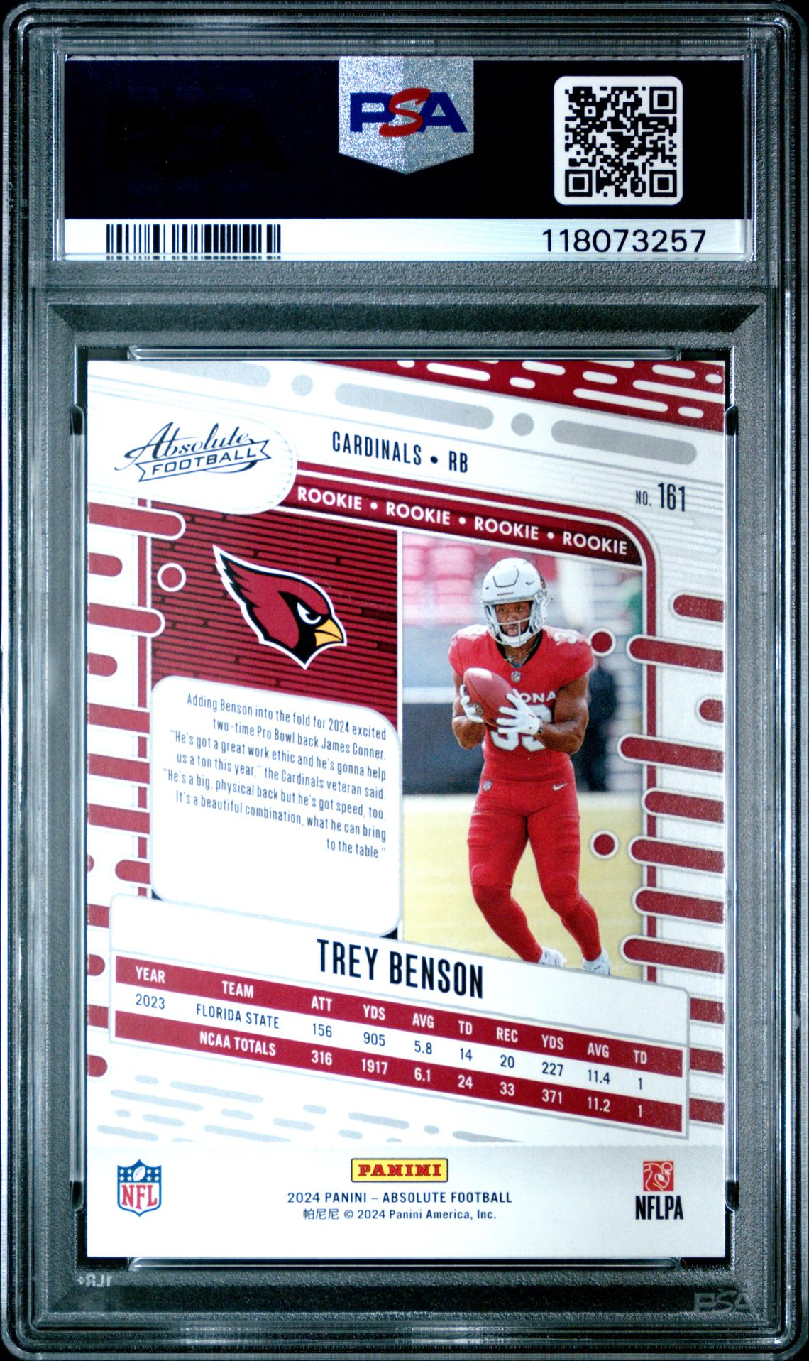 2024 Panini Absolute Trey Benson #161 (Orange Mosaic) Gem Mt 10 back