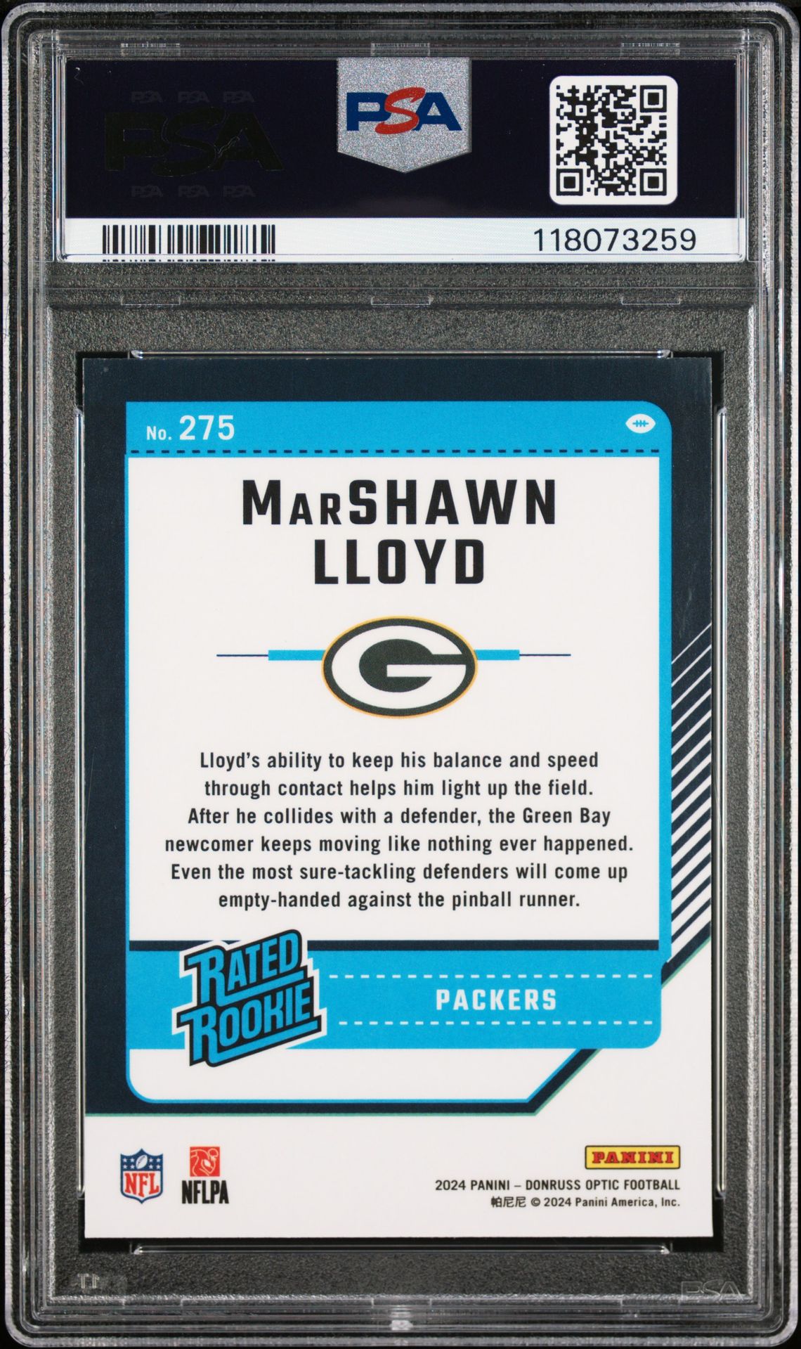 2024 Panini Donruss Optic Marshawn Lloyd #275 Mint 9 back
