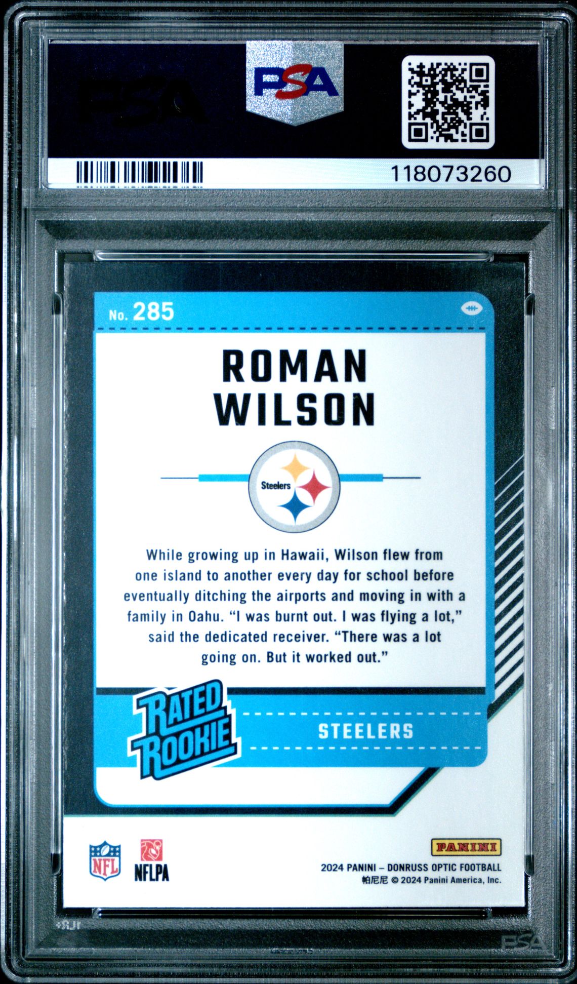 2024 Panini Donruss Optic Roman Wilson #285 Gem Mt 10 back
