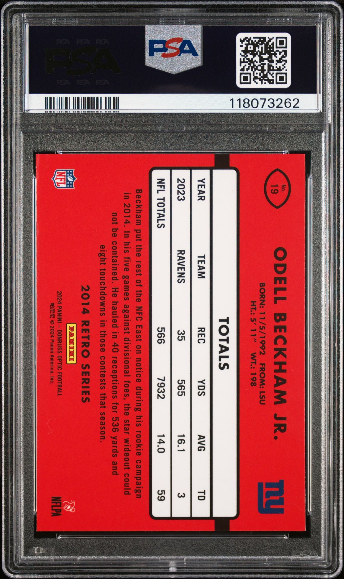 2024 Panini Donruss Optic 2014 Retro Series Odell Beckham Jr. #19 Mint 9 back