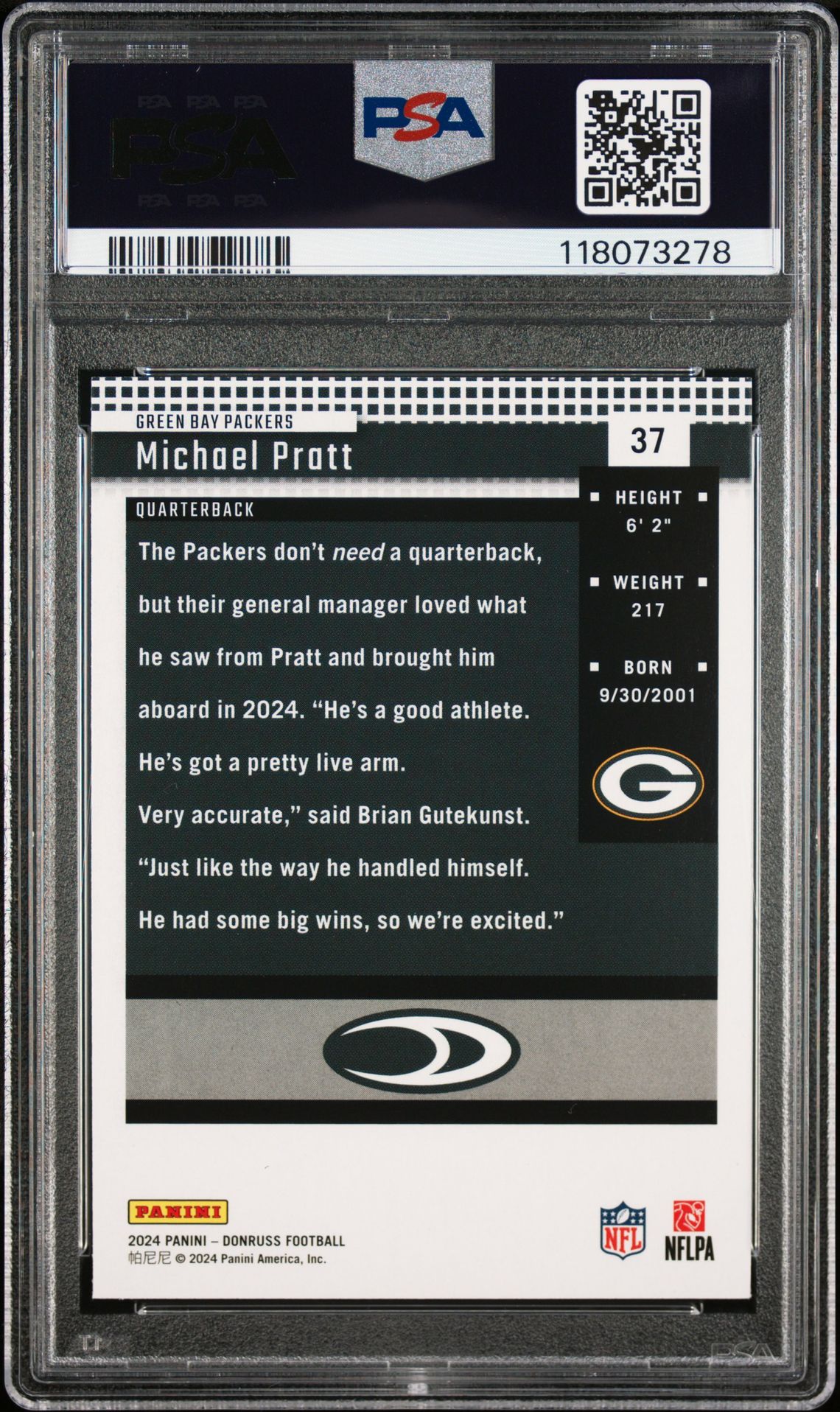 2024 Panini Donruss Retro 2004 Michael Pratt #37 Mint 9 back