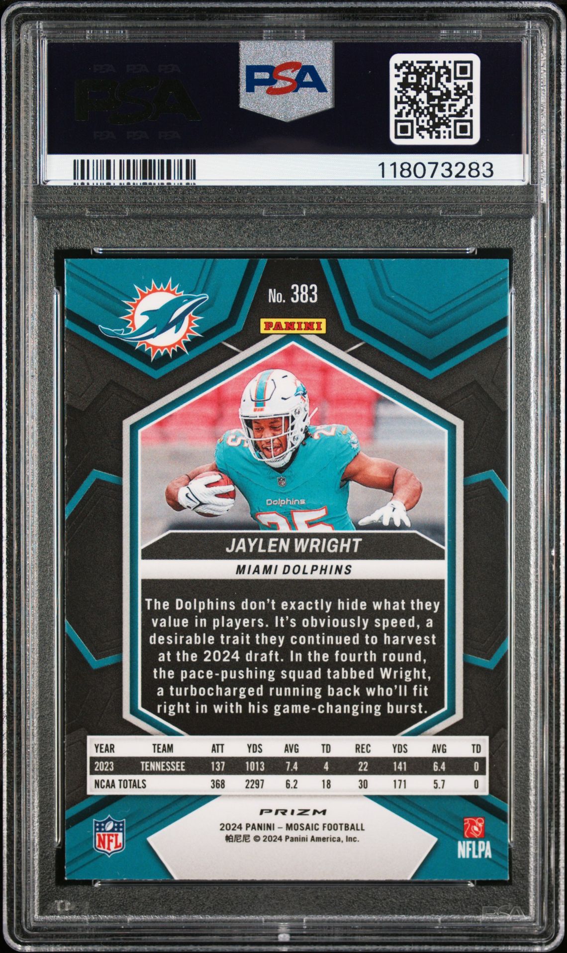 2024 Panini Mosaic Jaylen Wright #383 (Camo Pink) Mint 9 back