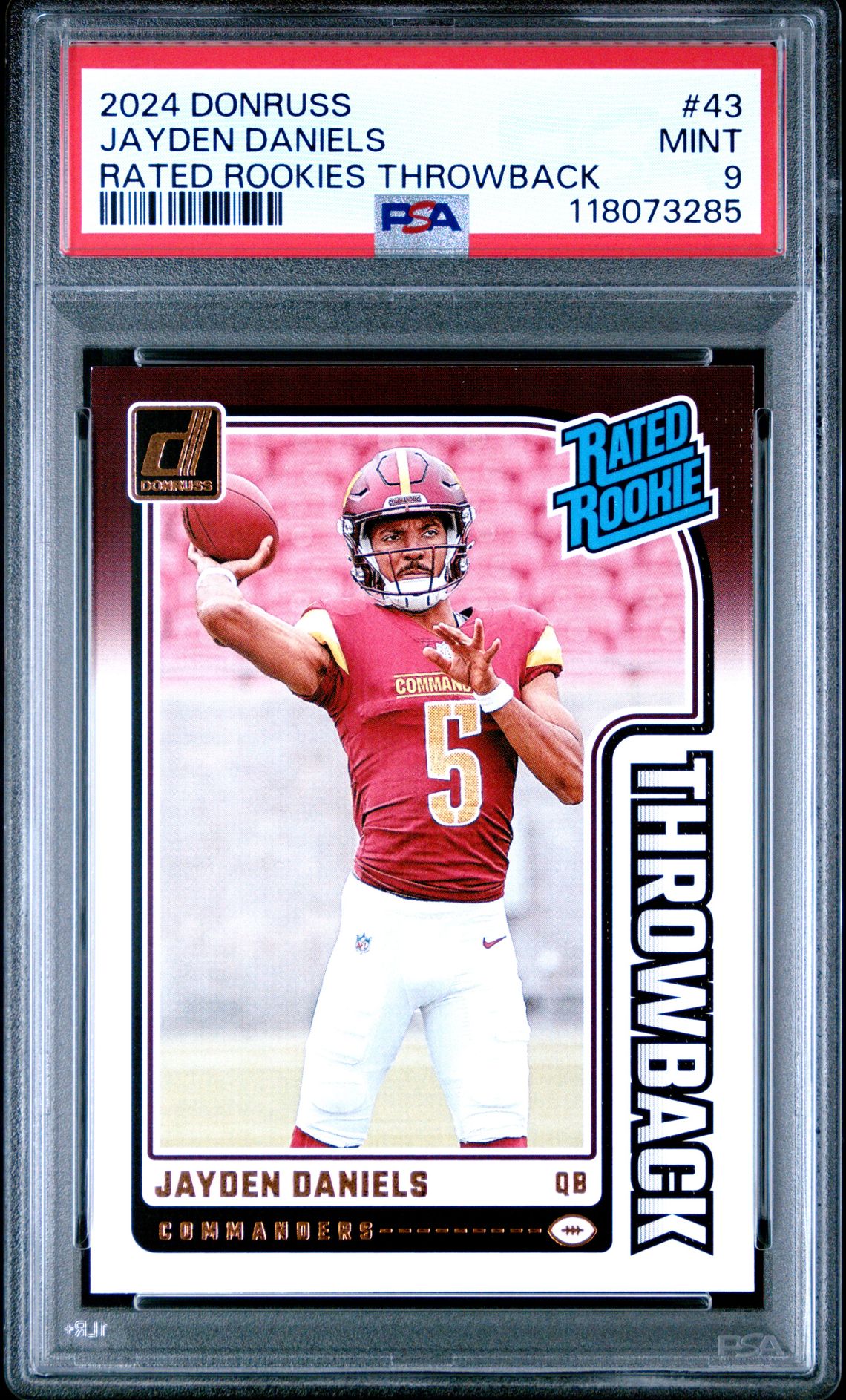 2024 Panini Donruss Rated Rookies Throwback Jayden Daniels #43 Mint 9 front