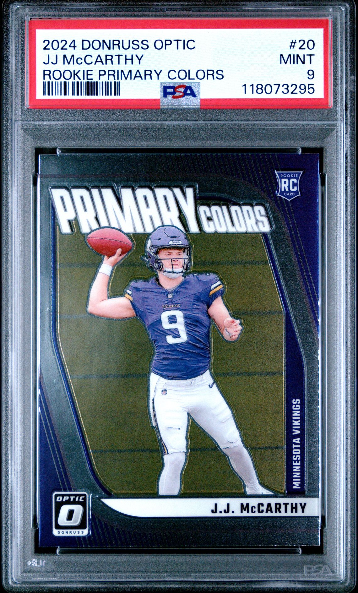 2024 Panini Donruss Optic Rookie Primary Colors Jj Mccarthy #20 Mint 9 front
