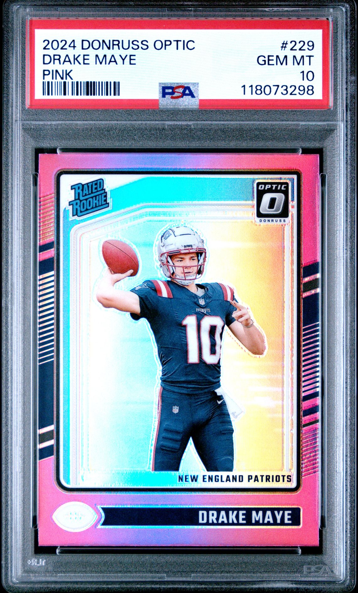 2024 Panini Donruss Optic Drake Maye #229 (Pink) Gem Mt 10 front