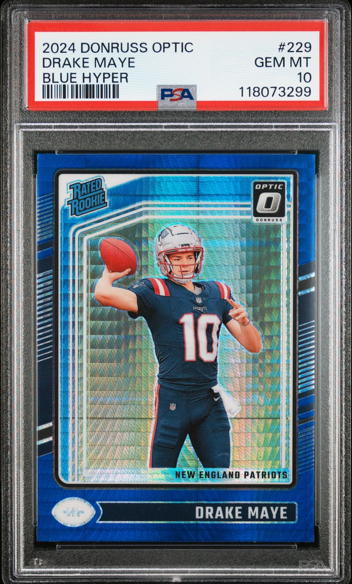 2024 Panini Donruss Optic Drake Maye #229 (Blue Hyper) Gem Mt 10 front