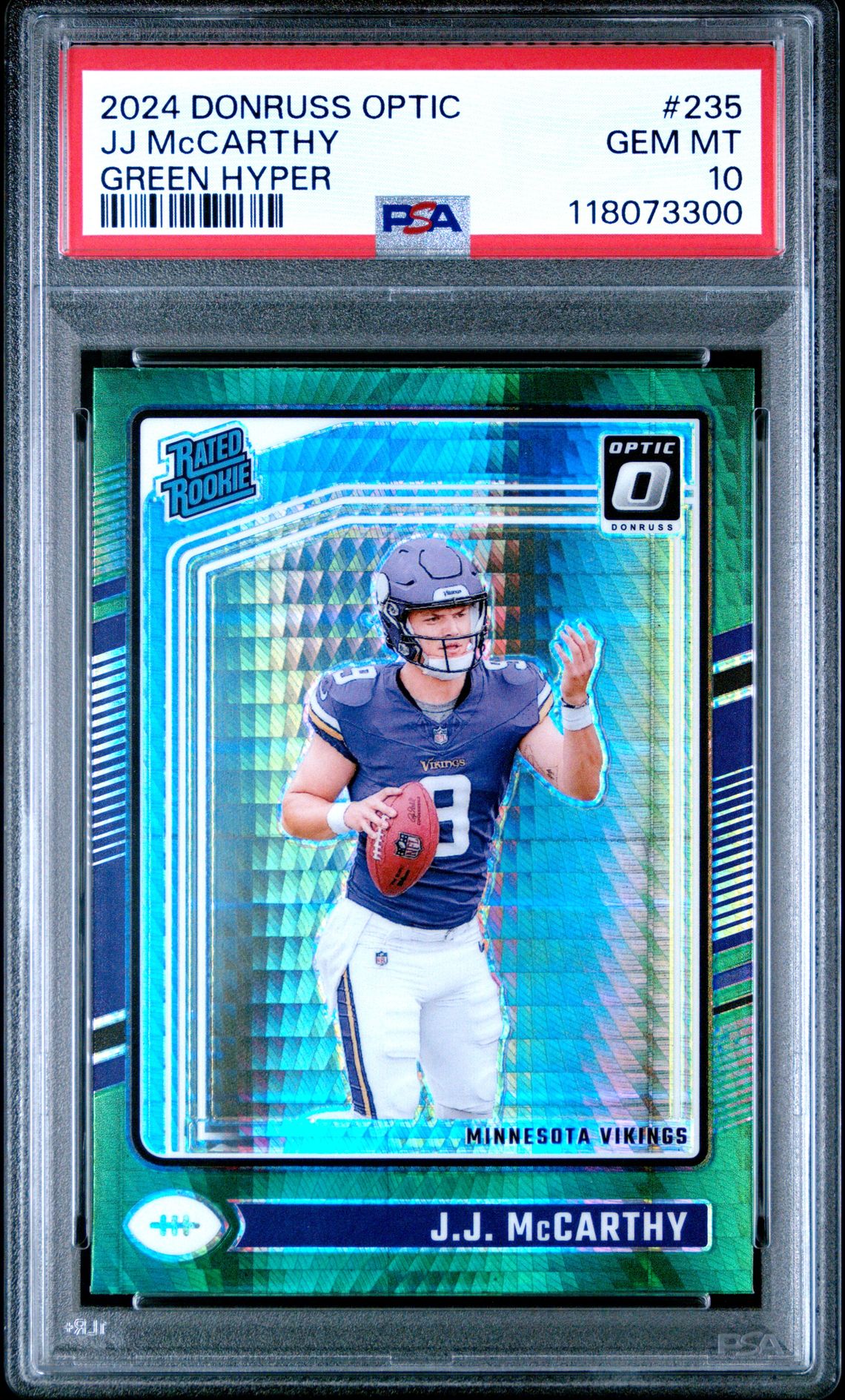 2024 Panini Donruss Optic Jj Mccarthy #235 (Green Hyper) Gem Mt 10 front