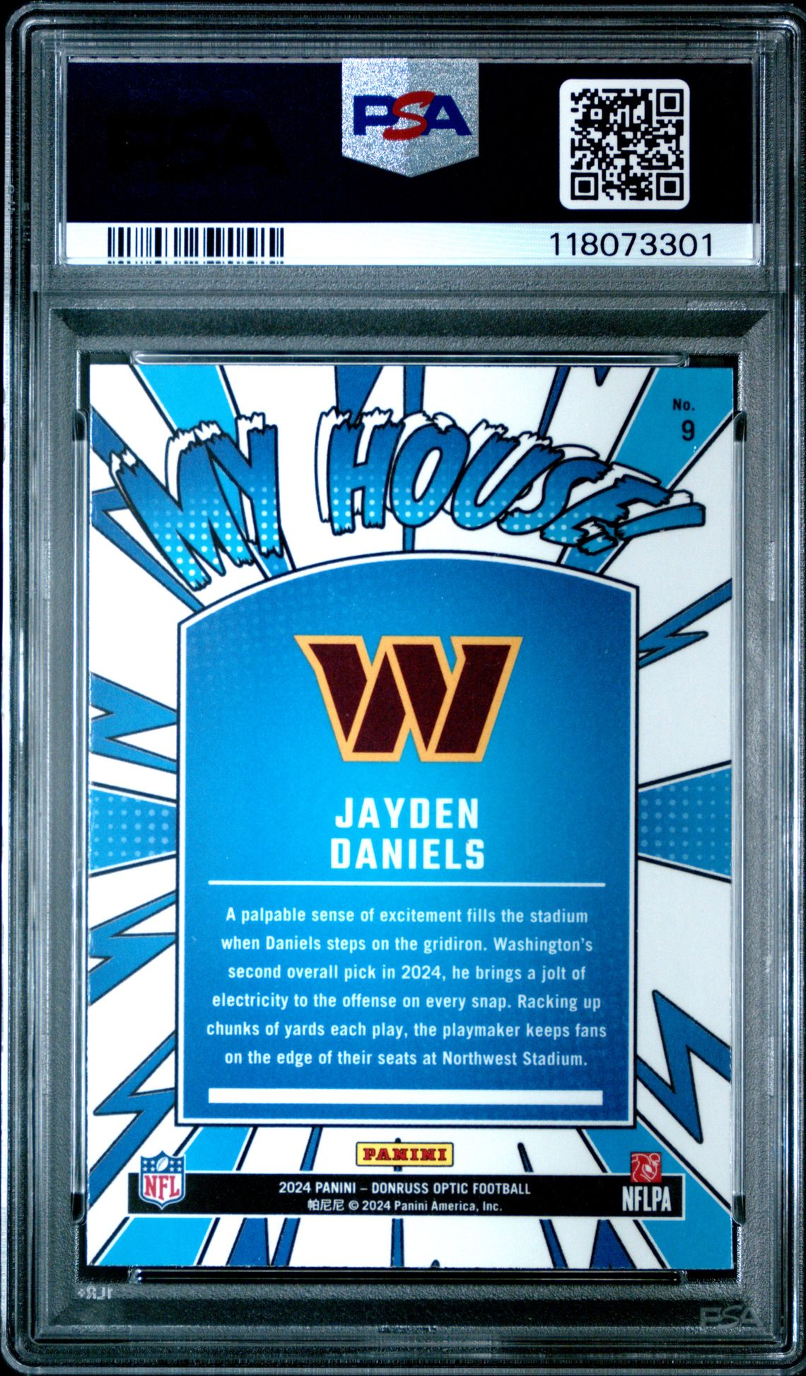 2024 Panini Donruss Optic My House! Jayden Daniels #9 Gem Mt 10 back