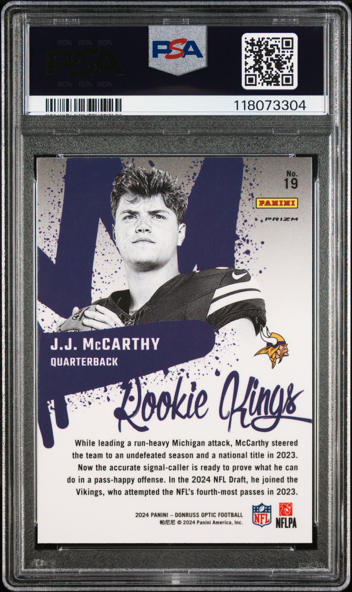 2024 Panini Donruss Optic Rookie Kings Jj Mccarthy #19 Gem Mt 10 back