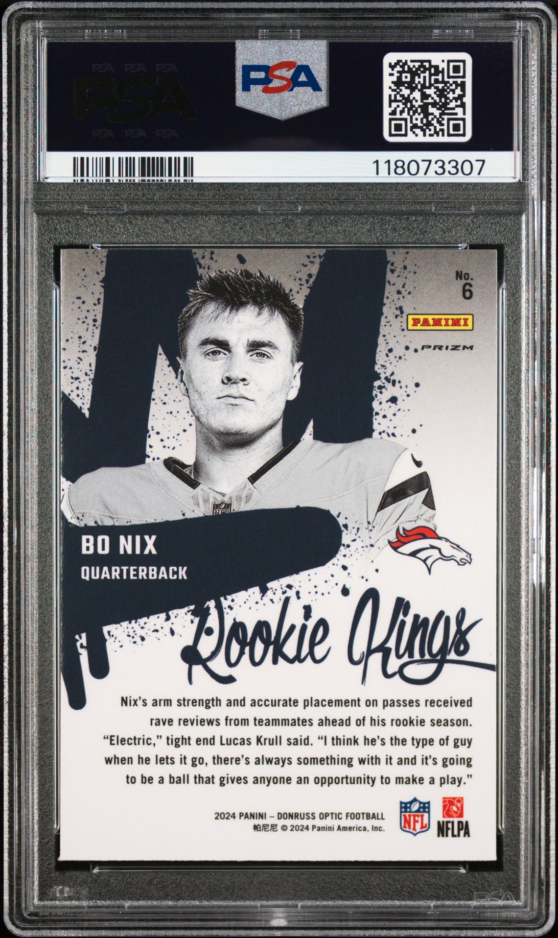 2024 Panini Donruss Optic Rookie Kings Bo Nix #6 Mint 9 back