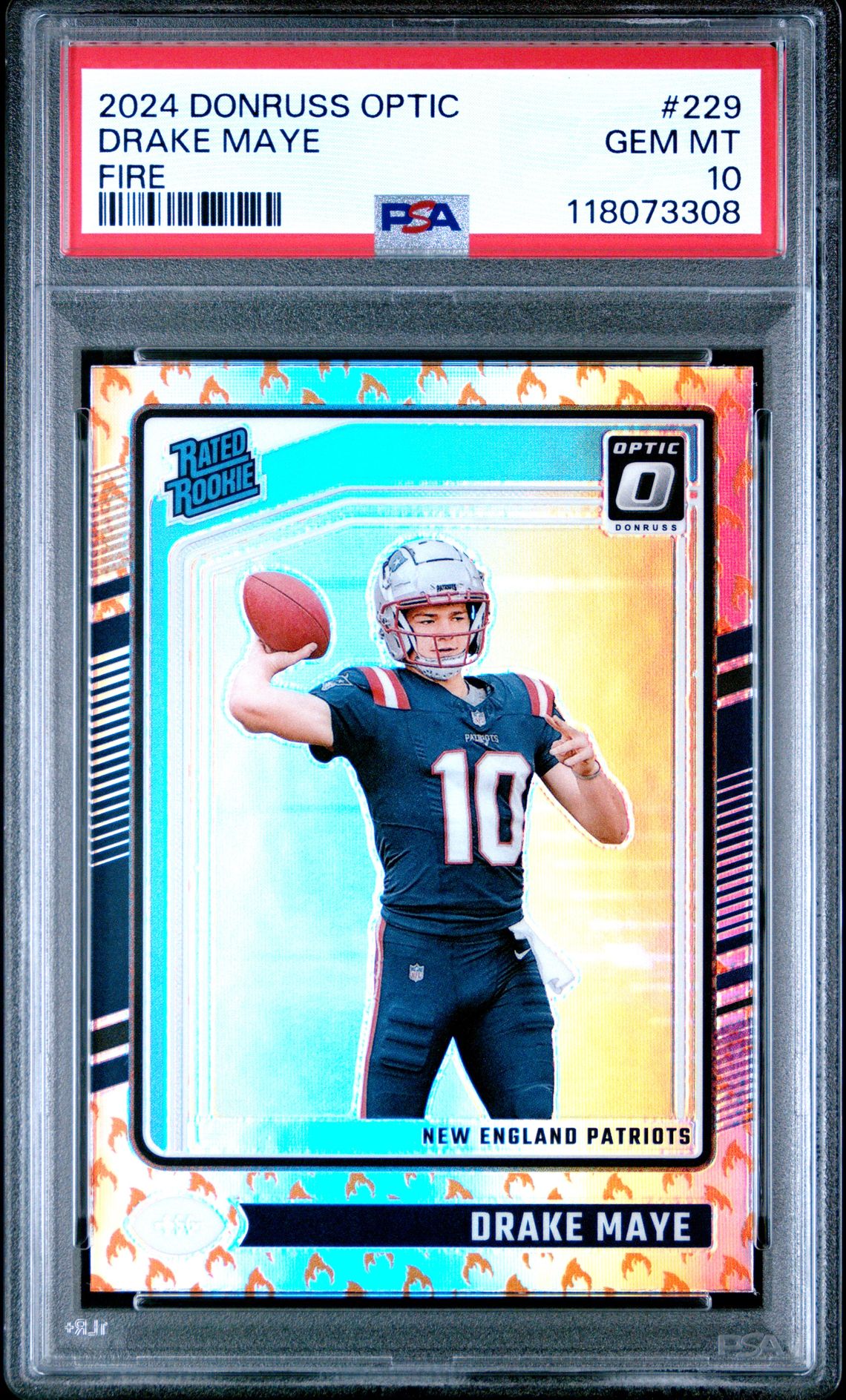 2024 Panini Donruss Optic Drake Maye #229 (Fire) Gem Mt 10 front