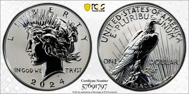 2024-S $1 Peace Dollar Rev PR Two-Coin Reverse Proof Set PR70