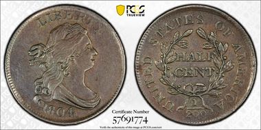 1804 1/2C Crosslet 4, No Stems AU53BN