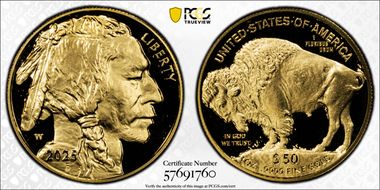 2025-W $50 American Buffalo .9999 Fine Gold First Strike PR70DCAM