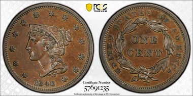1840 1C Small/Large 18 AU58BN