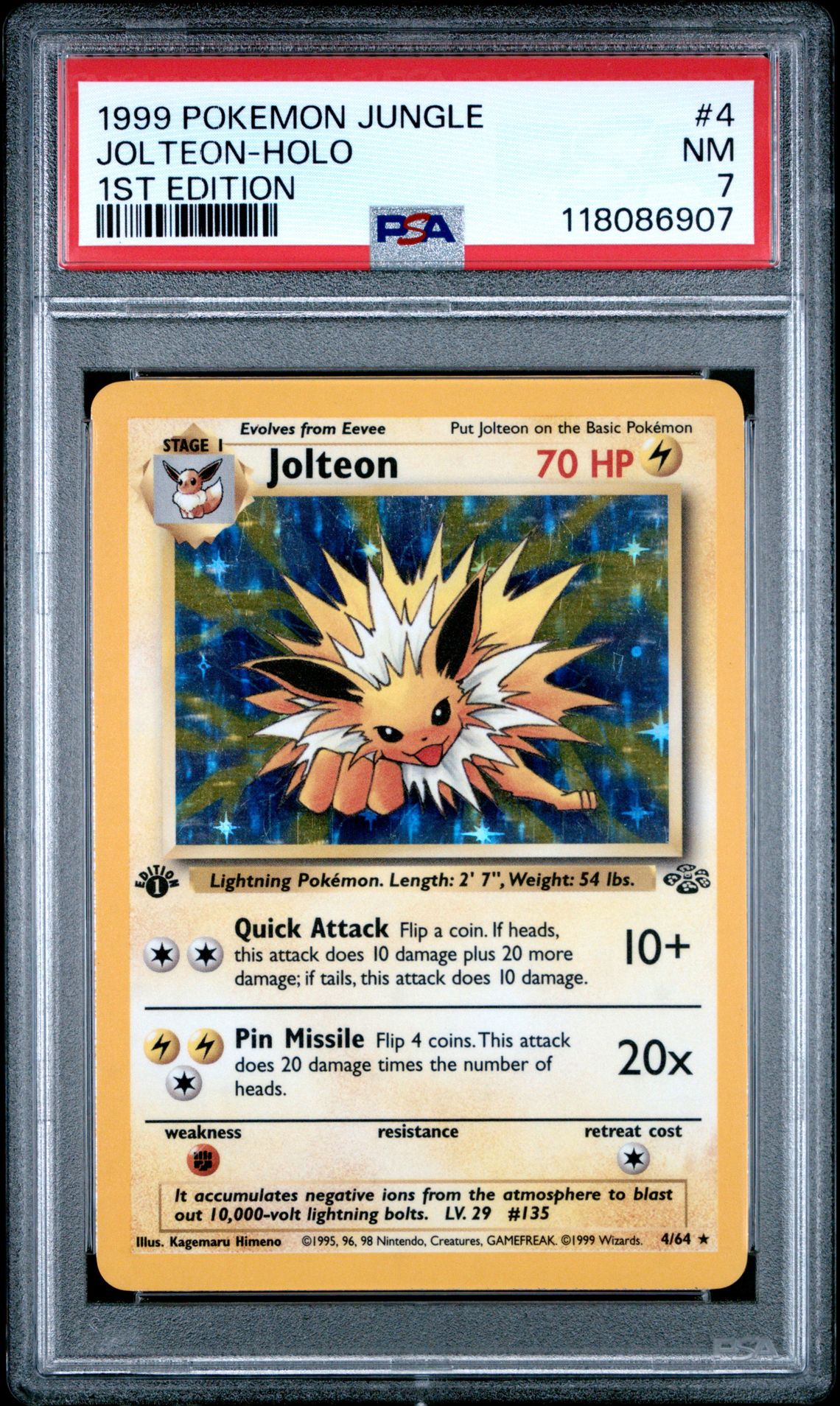 1999 Pokemon POKEMON JUNGLE Holo #4 Jolteon-Holo front