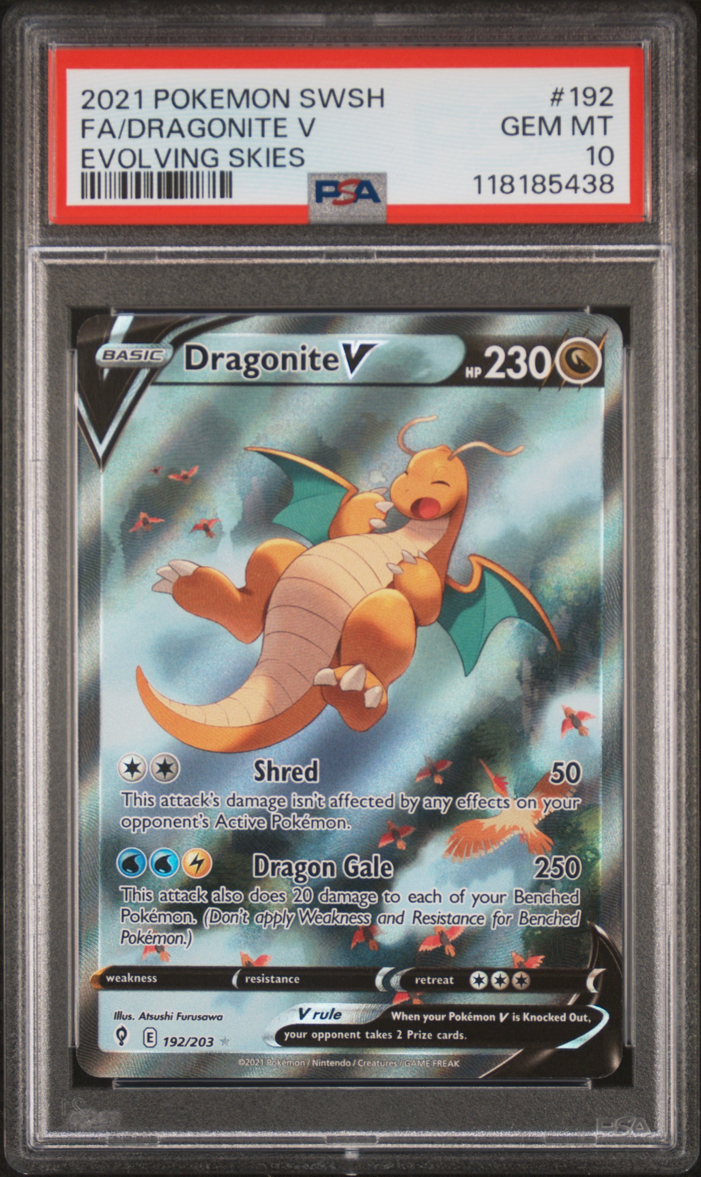 2021 #192 Full Art/Dragonite V PSA 10 Sword & Shield Evolving Skies