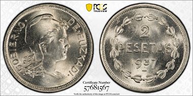 1937 2 Pta Euzkadi MS64