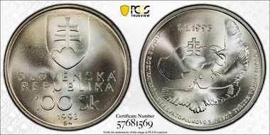 1993 100 Kor National Independence MS68