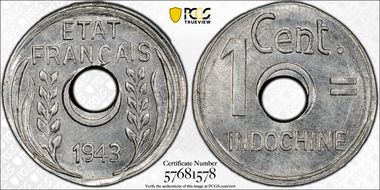 1943 1C Partially Grooved Edge MS65