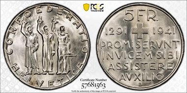 1941 B 5 Fr Confederation KM-44 MS66