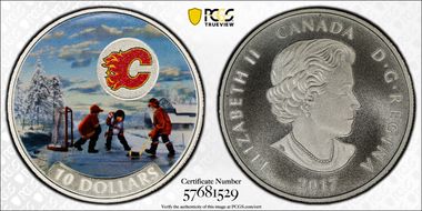 2017 $10 Calgary Flames Matte Colorized Ag PR70