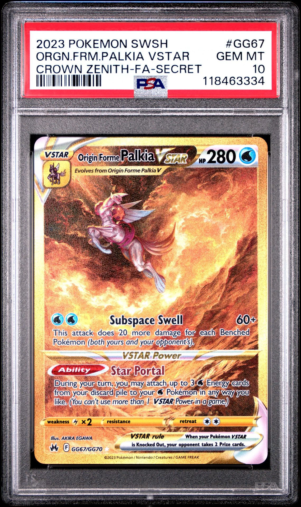 2023 Pokemon Sword And Shield Crown Zenith Orgn.frm.palkia Vstar #Gg67 (Crown Zenith-Fa-Secret) Gem Mt 10 front