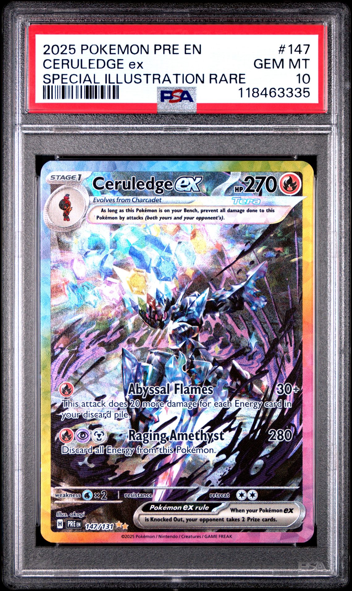 2025 Pokemon Pre En-Prismatic Evolutions Ceruledge Ex #147 (Special Illustration Rare) Gem Mt 10 front