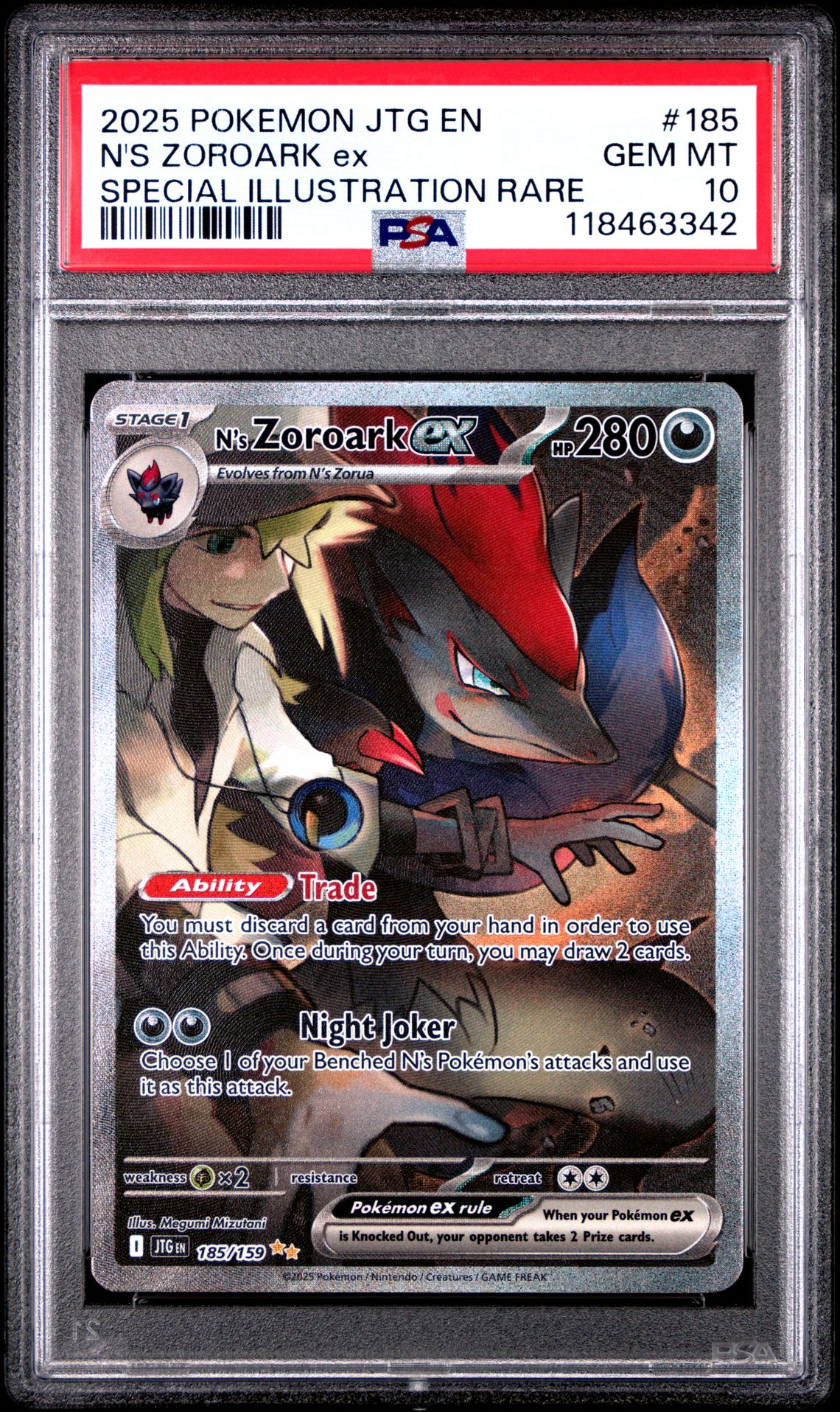 2025 Pokemon Jtg En-Journey Together N's Zoroark Ex #185 (Special Illustration Rare) Gem Mt 10 front