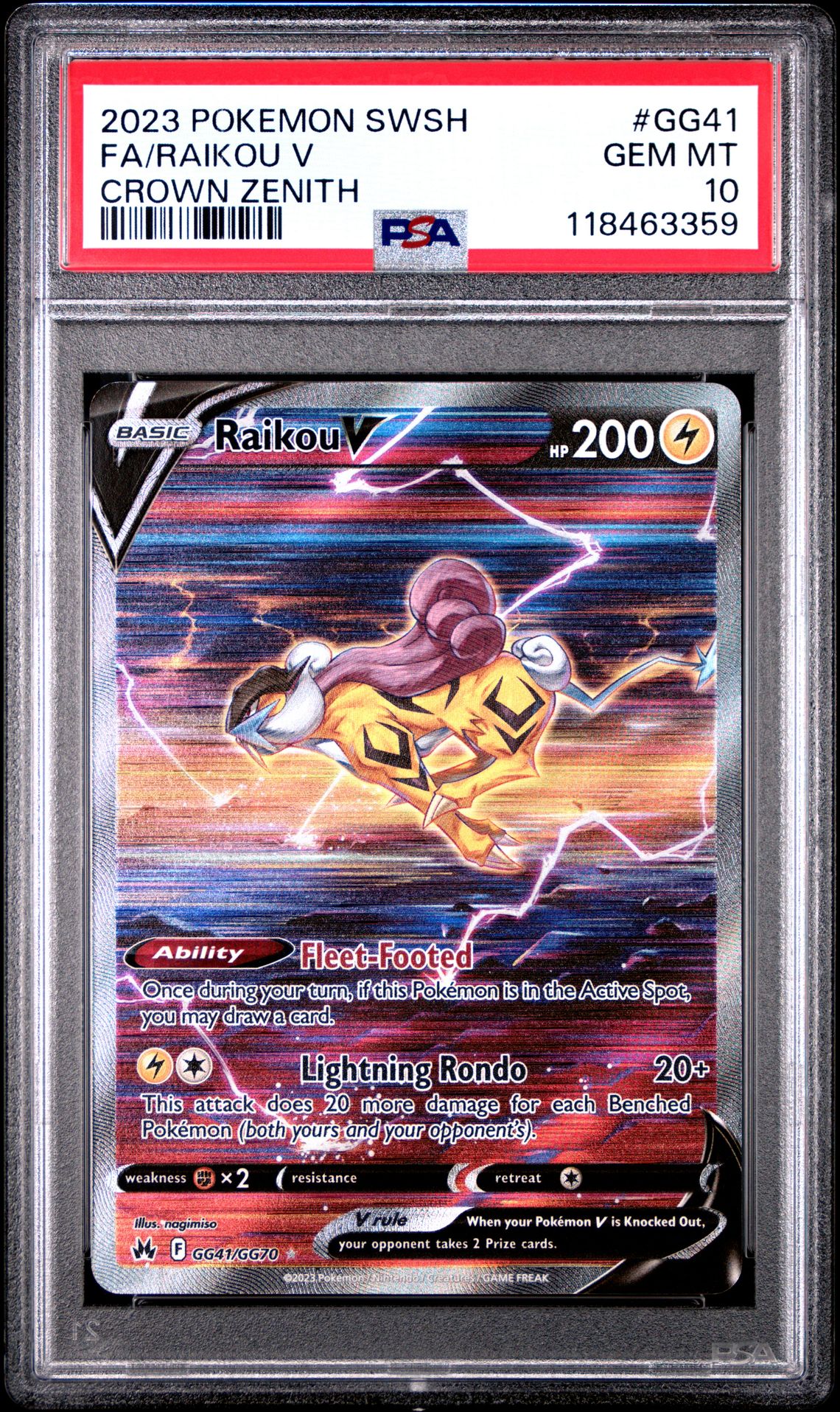2023 Pokemon Sword And Shield Crown Zenith Fa/Raikou V #Gg41 (Crown Zenith) Gem Mt 10 front