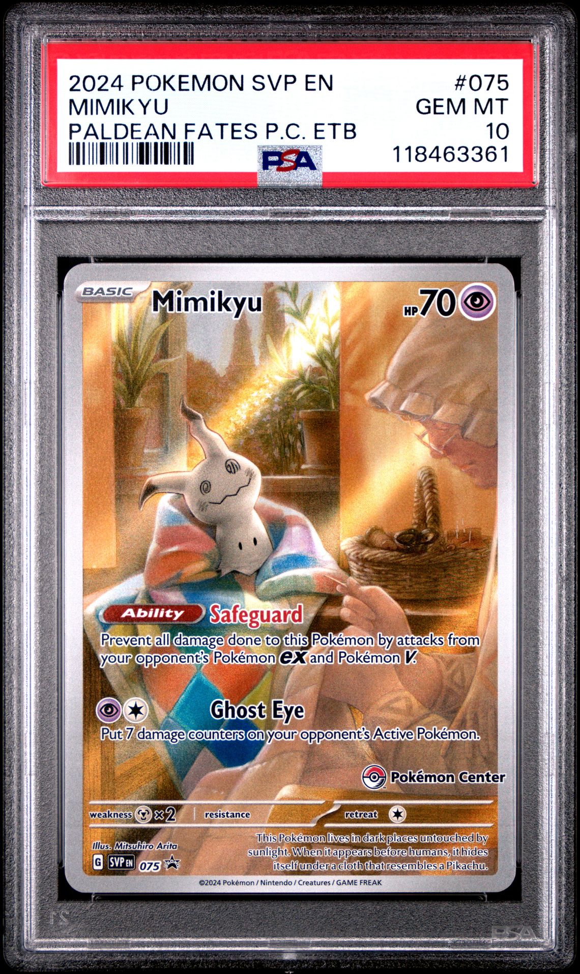 2024 Pokemon Svp En-Sv Black Star Promo Mimikyu #075 (Paldean Fates Pc Etb) Gem Mt 10 front