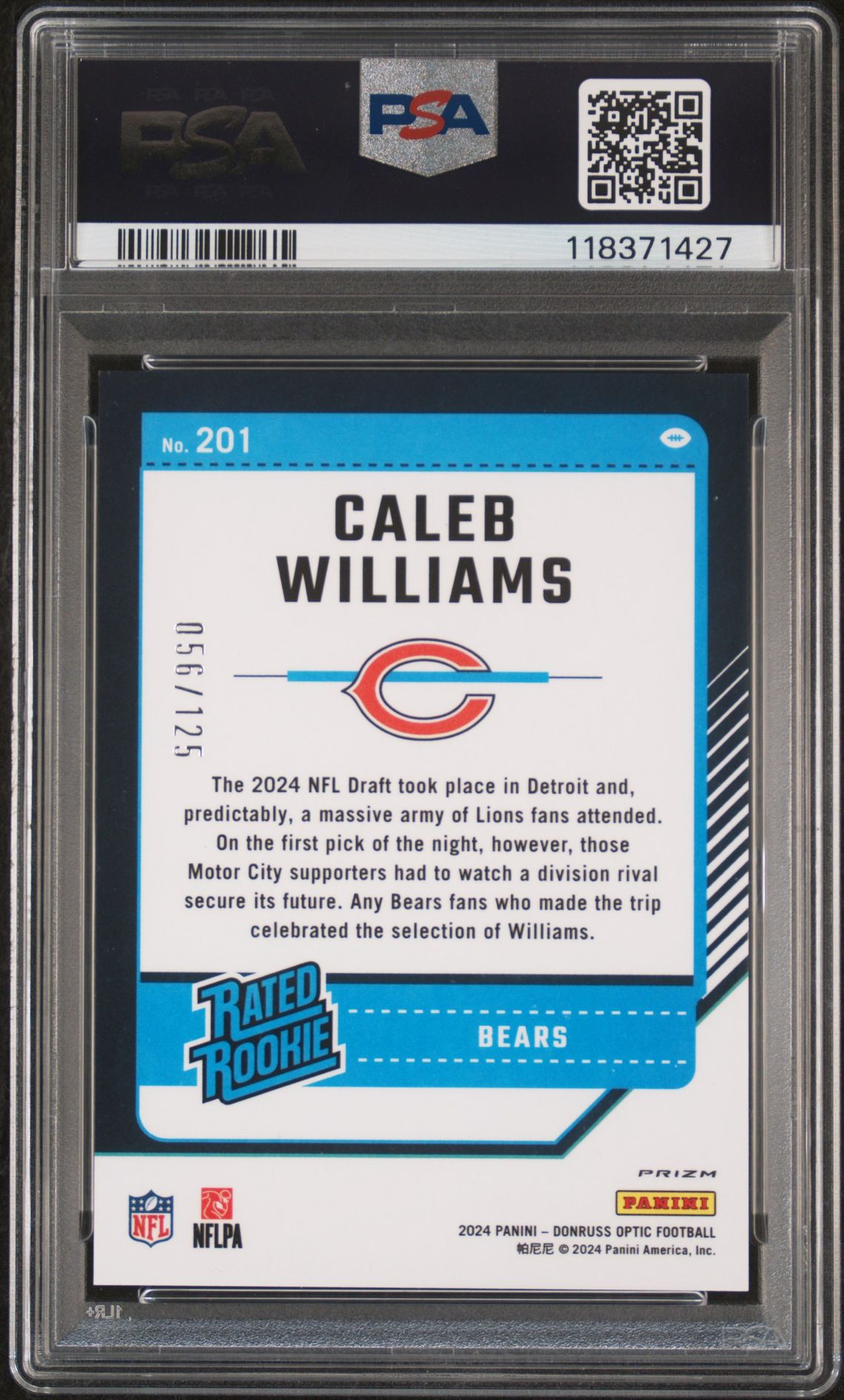 2024 Panini Donruss Optic Caleb Williams #201 (Red) Mint 9 back