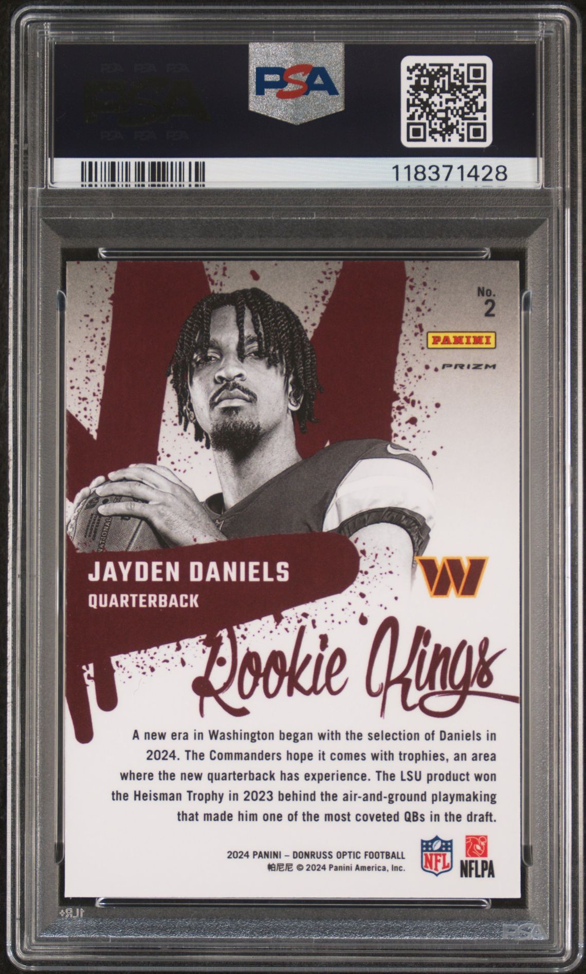 2024 Panini Donruss Optic Rookie Kings Jayden Daniels #2 Gem Mt 10 back