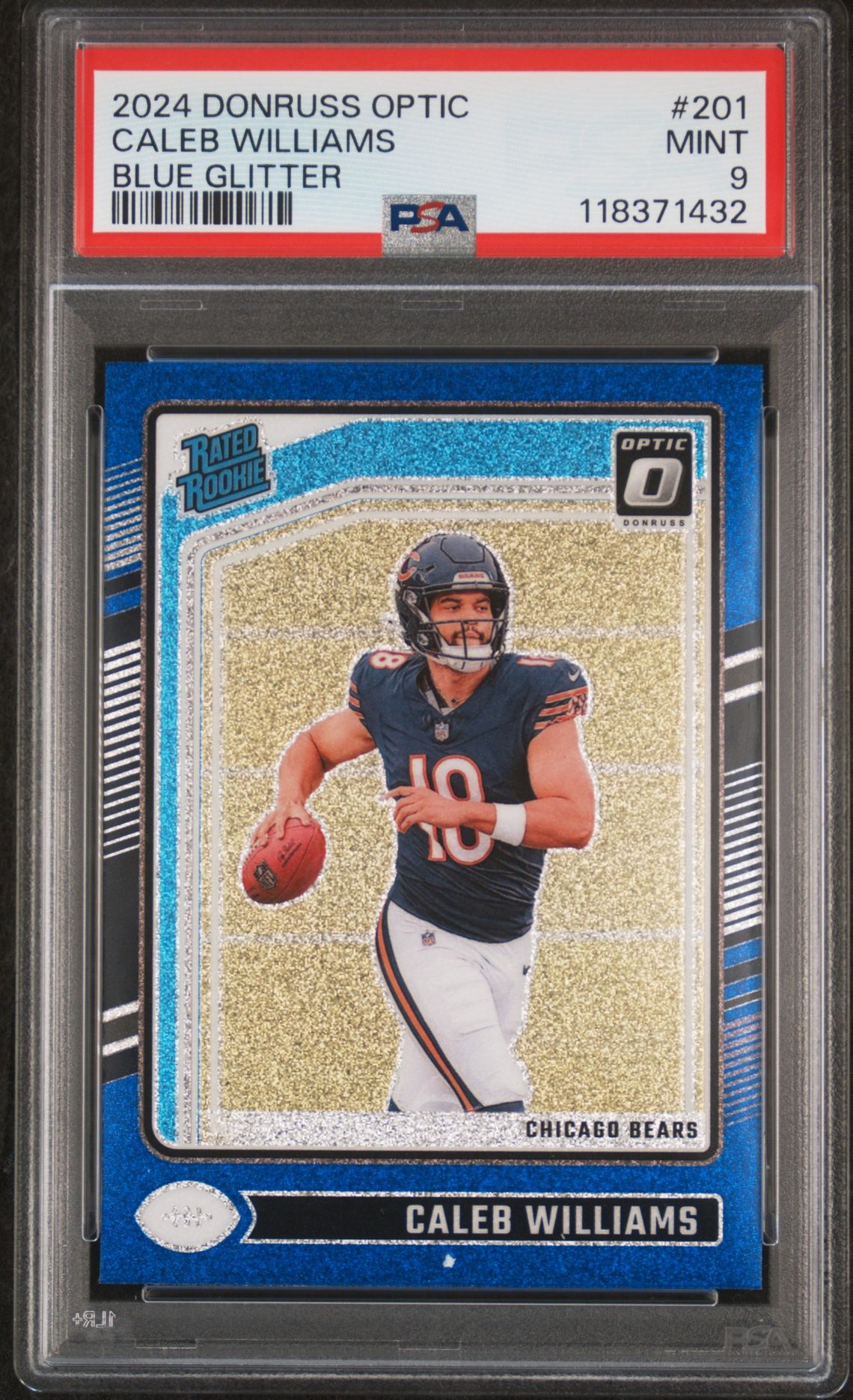 2024 Panini Donruss Optic Caleb Williams #201 (Blue Glitter) Mint 9 front