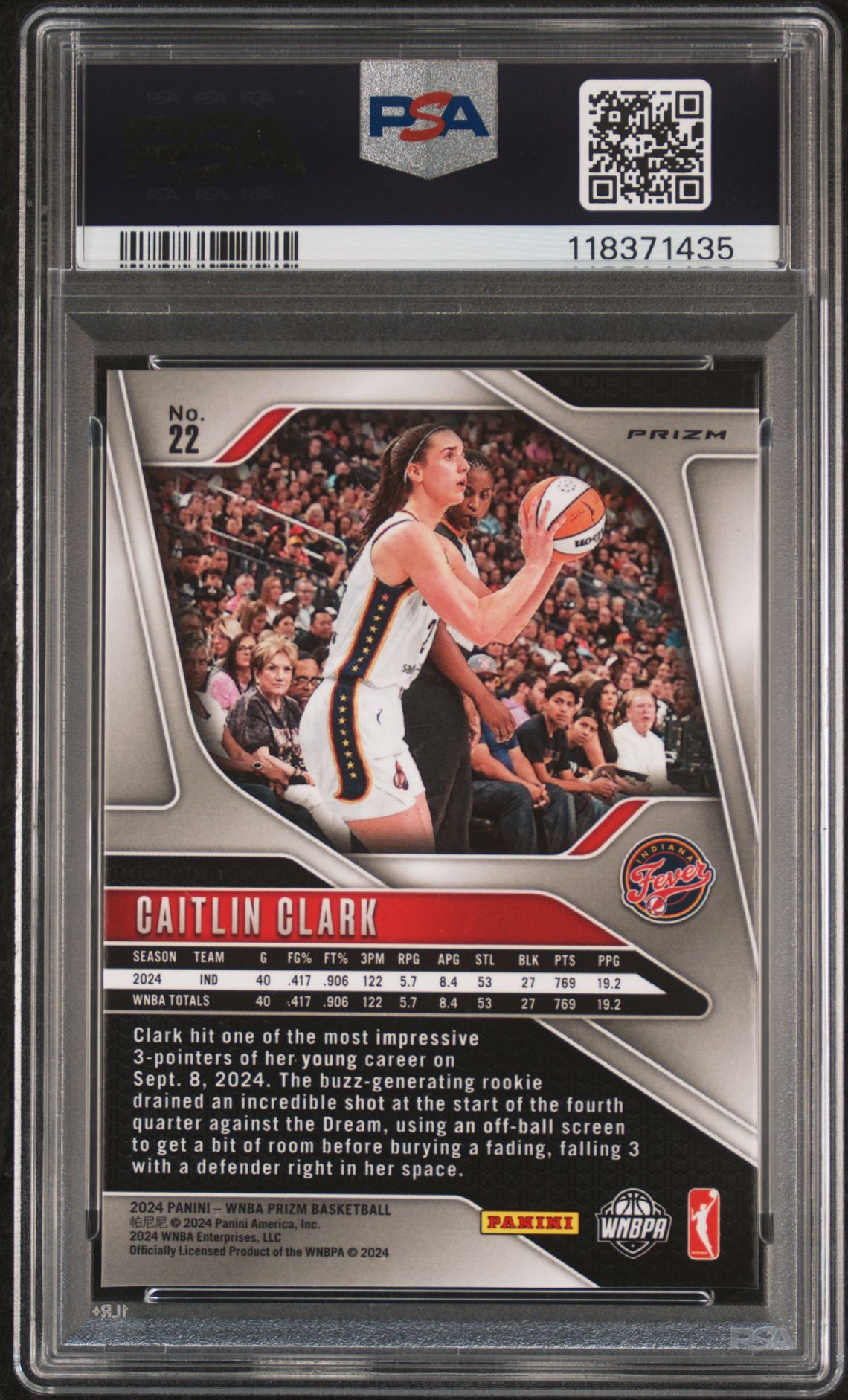 2024 Panini Prizm Wnba Caitlin Clark #22 (Silver Prizm) Mint 9 back
