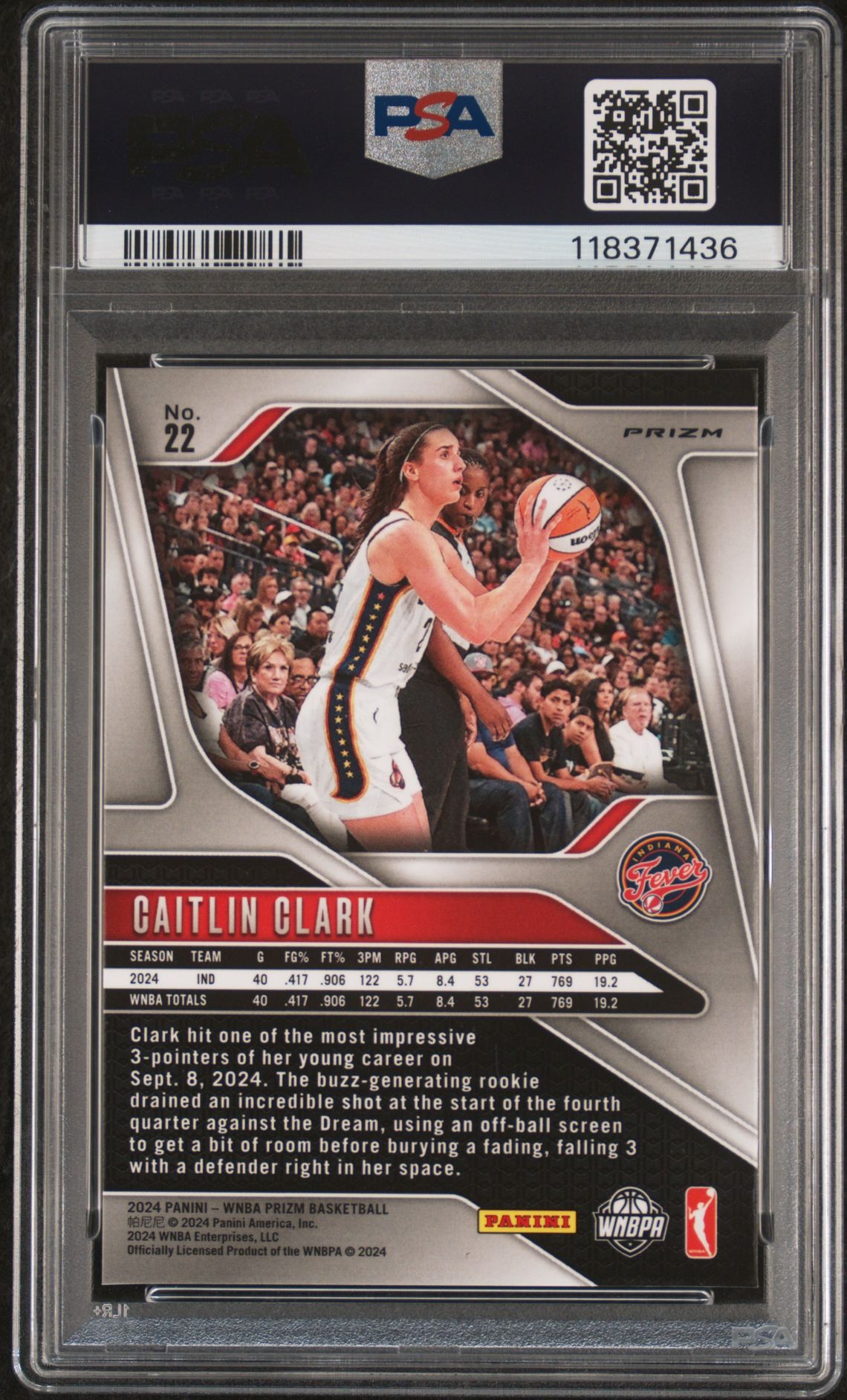 2024 Panini Prizm Wnba Caitlin Clark #22 (Silver Prizm) Mint 9 back