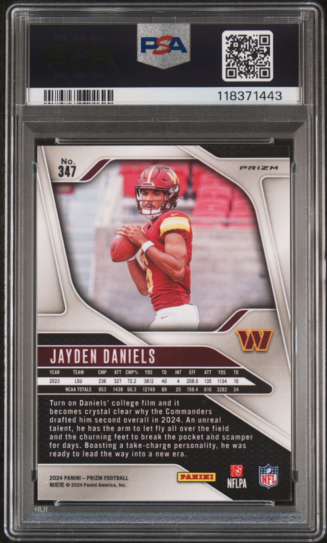 2024 Panini Prizm Jayden Daniels #347 (Silver Prizm) Nm-Mt 8 back