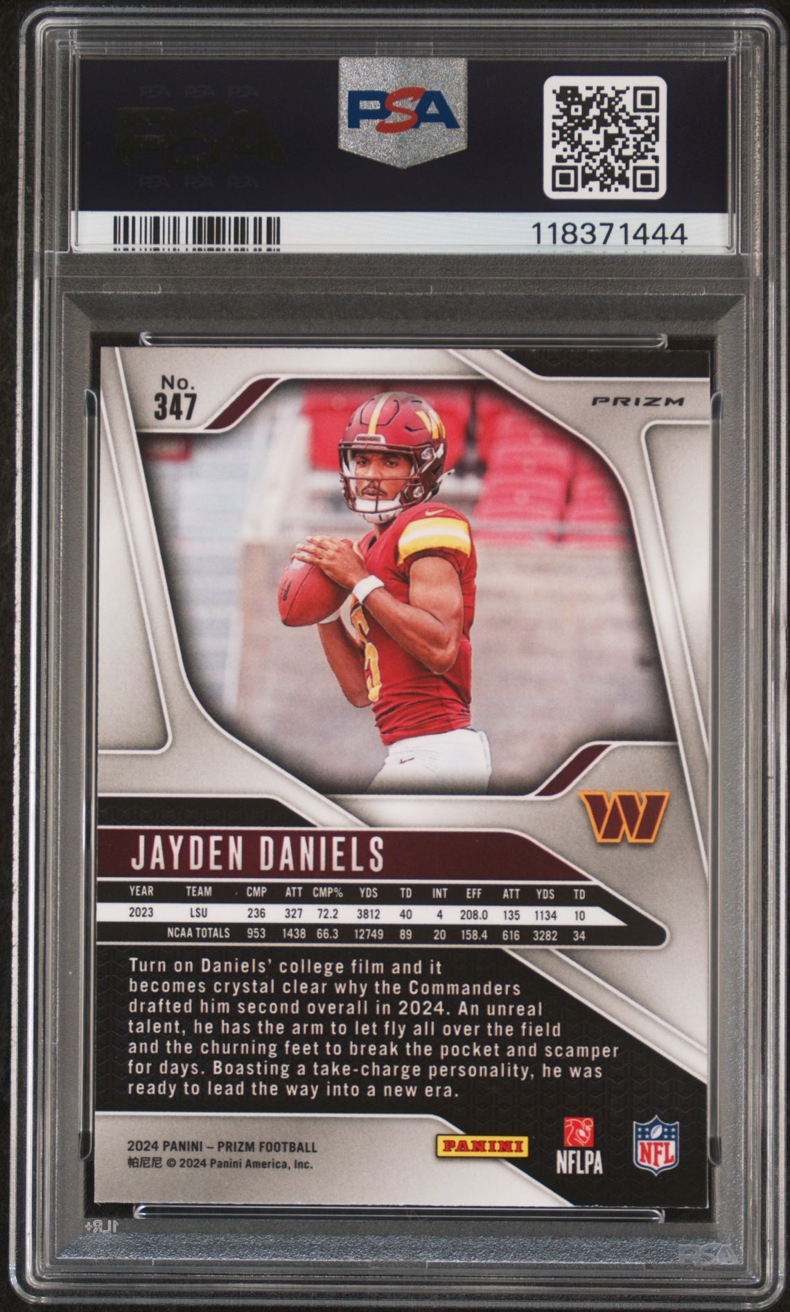 2024 Panini Prizm Jayden Daniels #347 (Silver Prizm) Mint 9 back