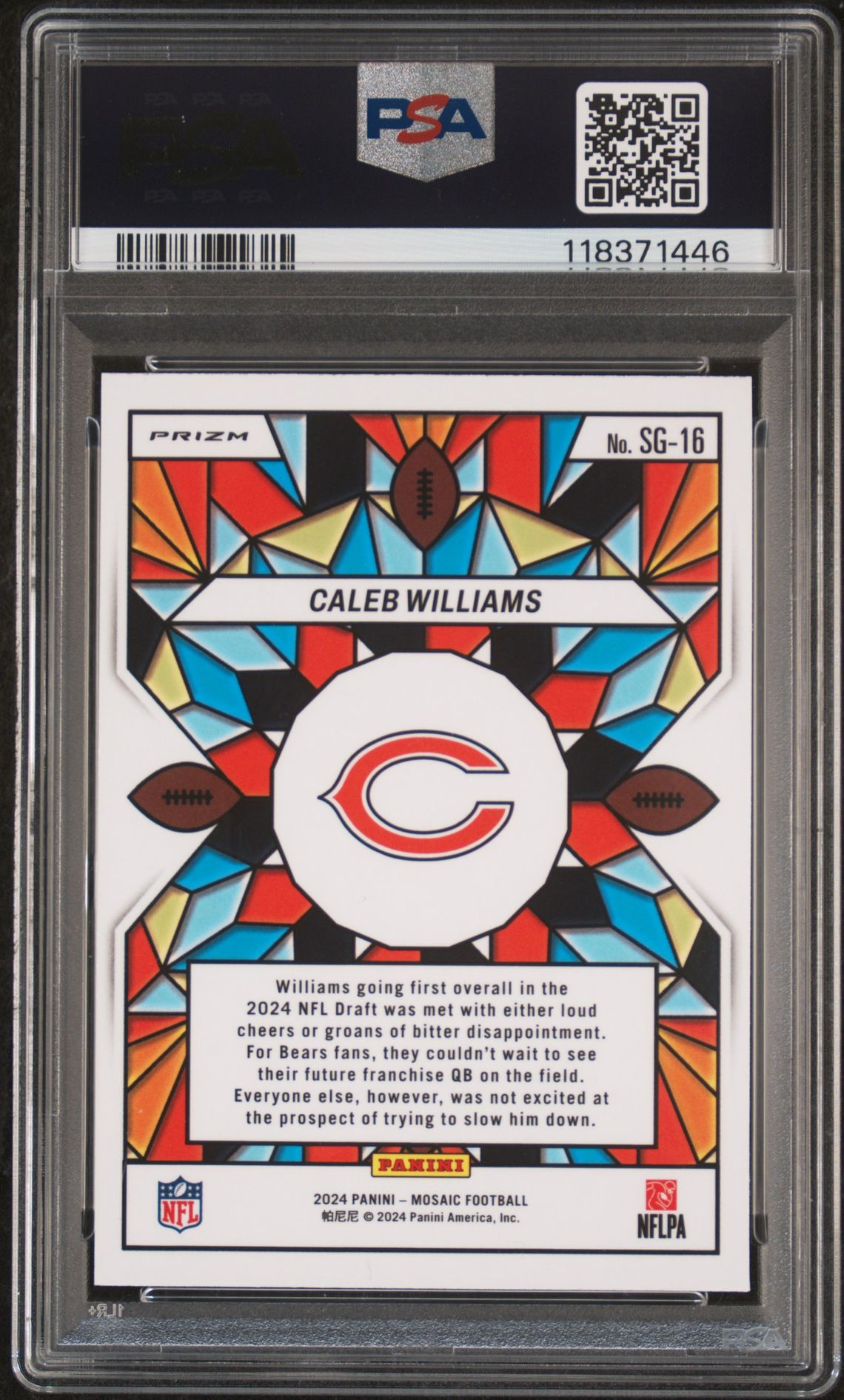 2024 Panini Mosaic Stained Glass Caleb Williams #Sg16 Gem Mt 10 back