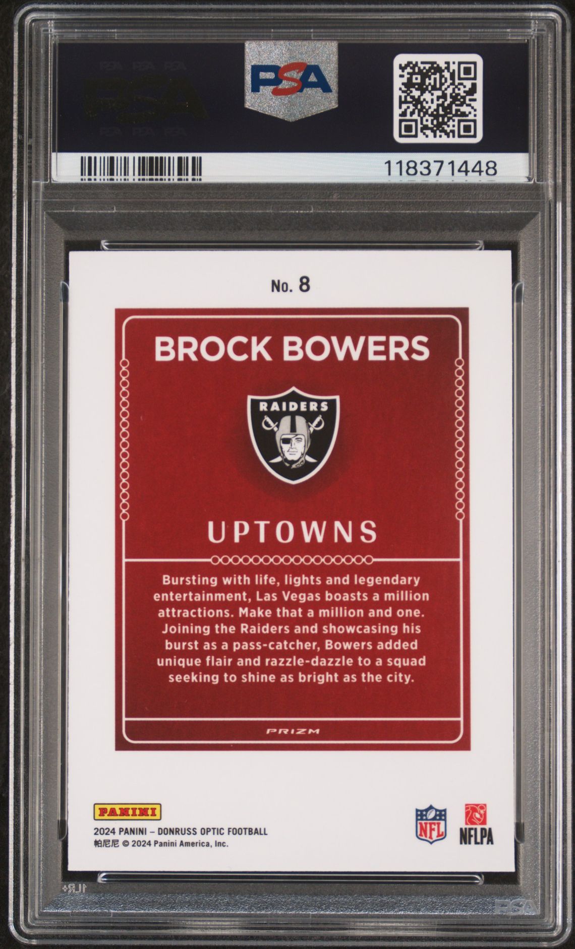 2024 Panini Donruss Optic Uptowns Brock Bowers #8 Gem Mt 10 back