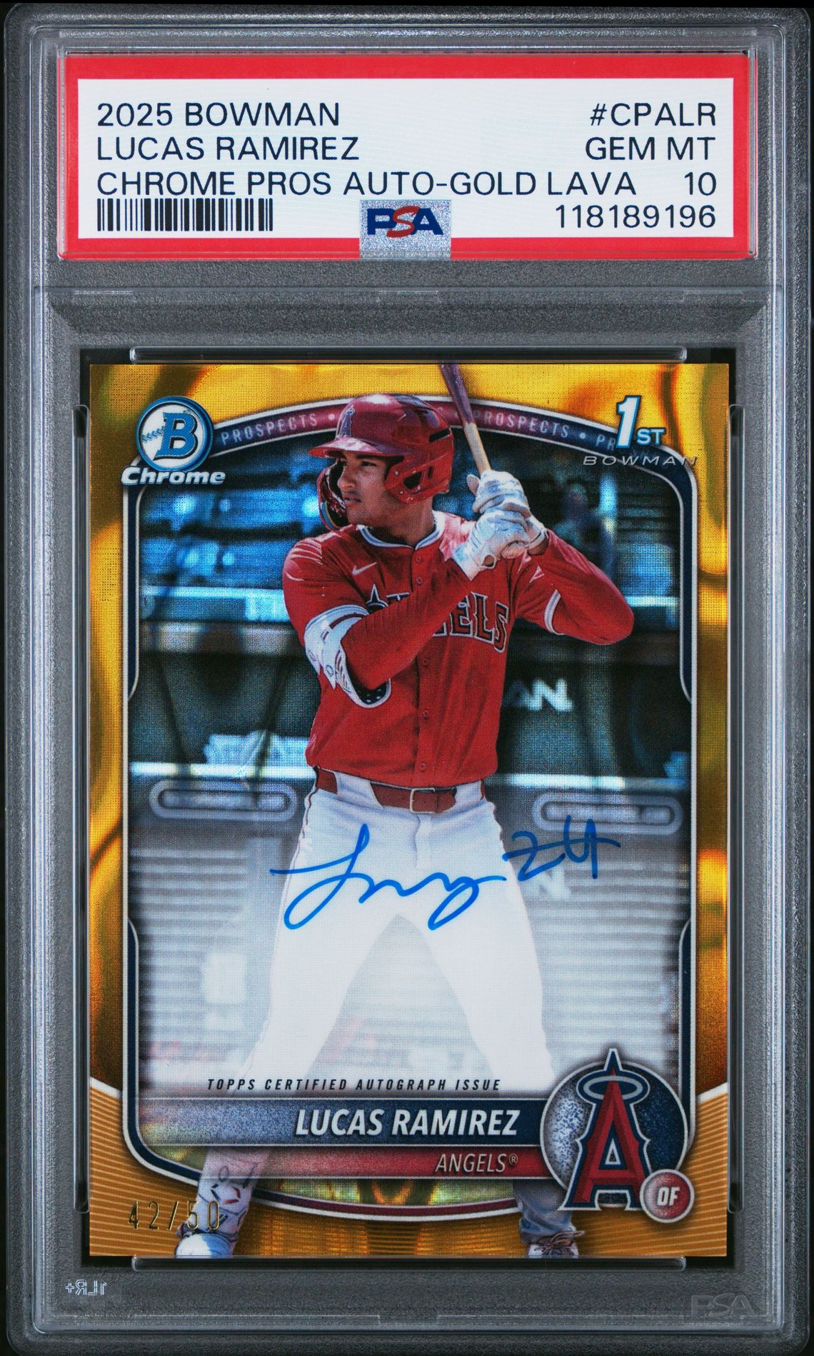 2025 Bowman Chrome Prospect Autographs Lucas Ramirez #Cpalr (Chrome Pros Auto-Gold Lava) Gem Mt 10 front