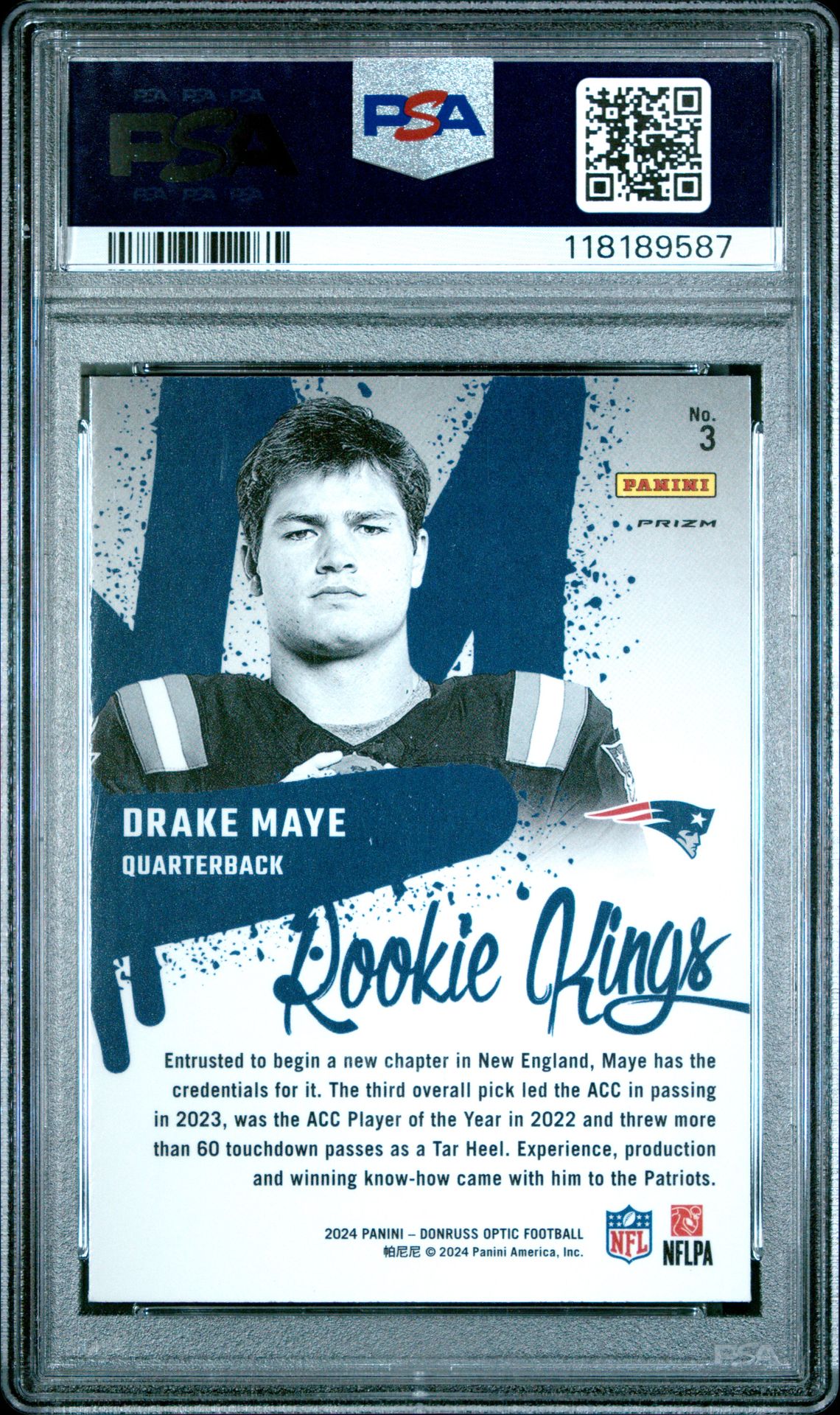 2024 Panini Donruss Optic Rookie Kings Drake Maye #3 Gem Mt 10 back