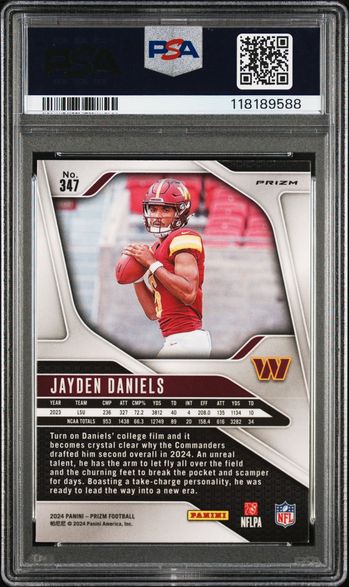 2024 Panini Prizm Jayden Daniels #347 (Disco Prizm) Mint 9 back