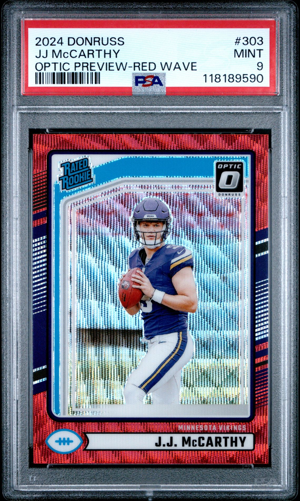 2024 Panini Donruss Jj Mccarthy #303 (Optic Preview-Red Wave) Mint 9 front