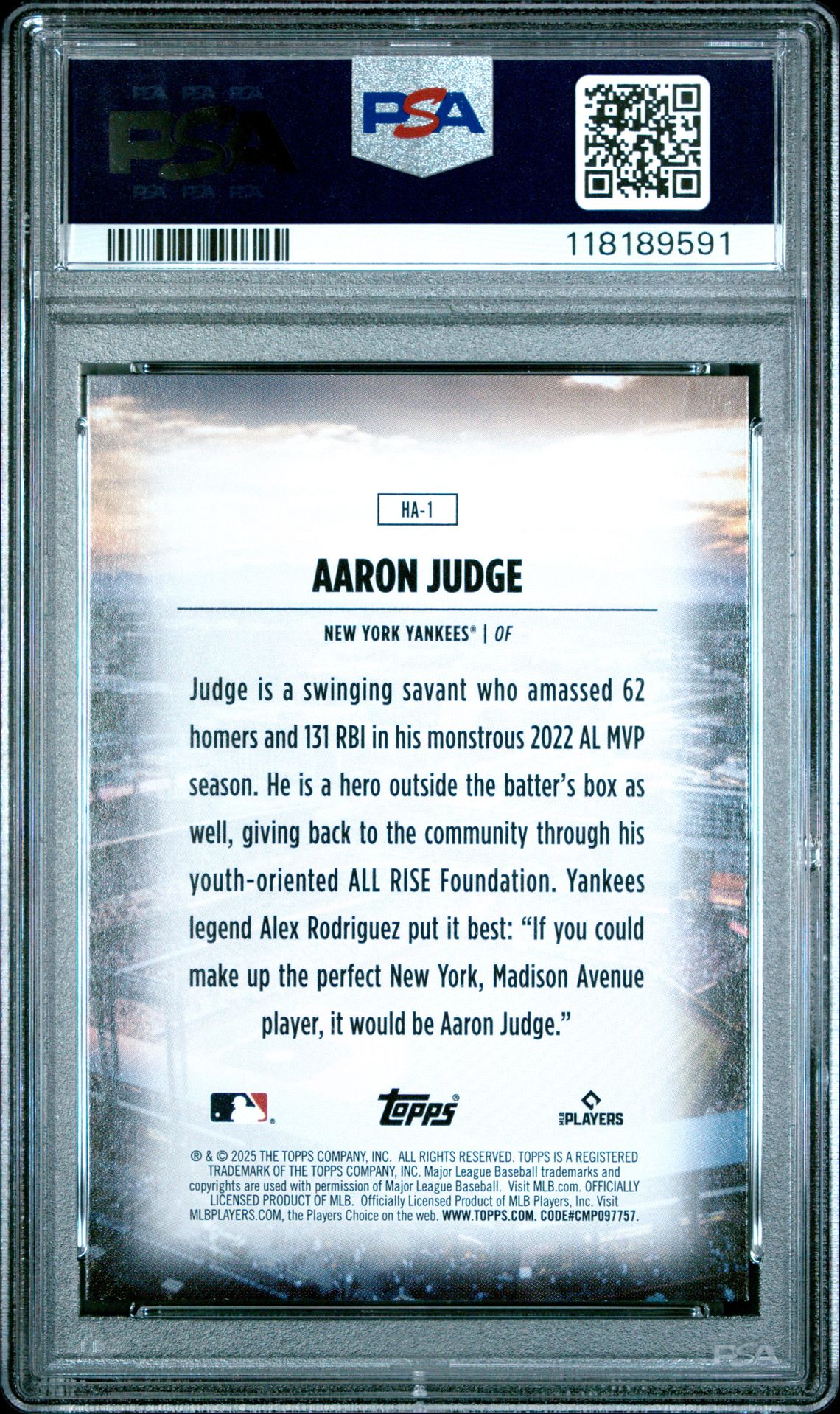 2025 Topps Home Field Advantage Aaron Judge #Ha1 Mint 9 back