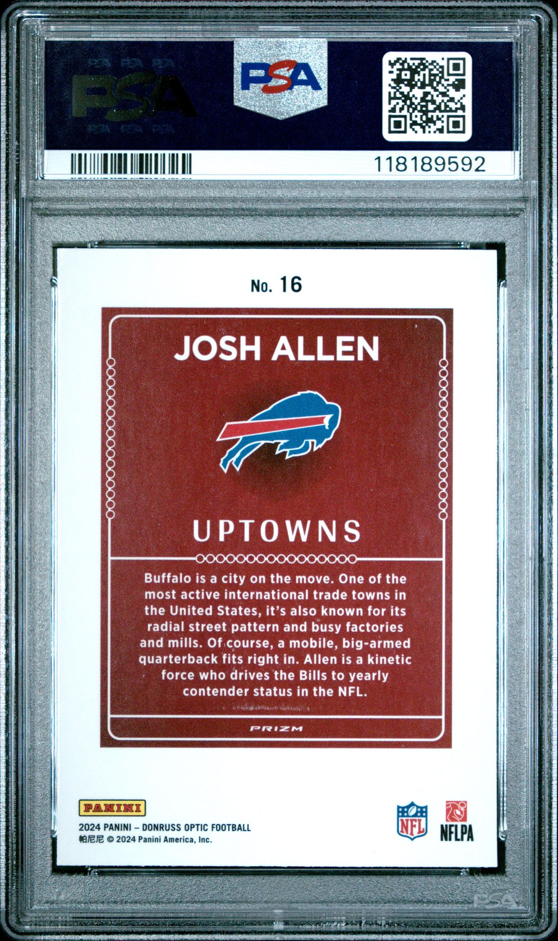 2024 Panini Donruss Optic Uptowns Josh Allen #16 Gem Mt 10 back