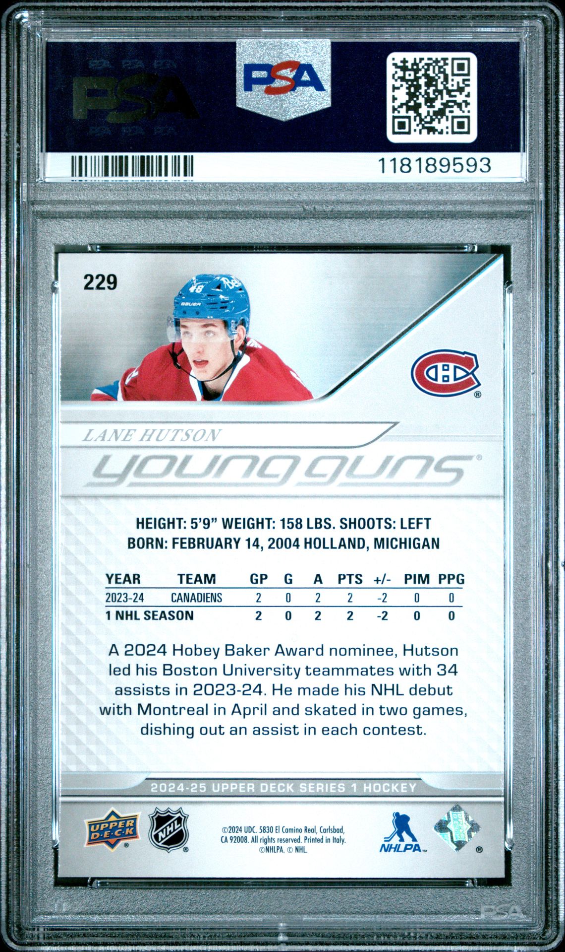 2024 Upper Deck Lane Hutson #229 Nm-Mt 8 back